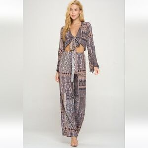 MILEY & MOLLY Tie front bell sleeve crop cardigan palazzon pant Size Large